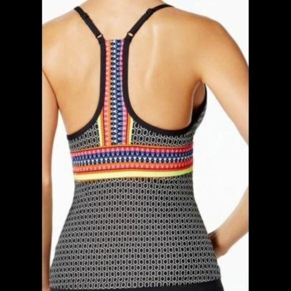 JAG Tankini Top Boy Short Swimsuit Women's Size Medium V-Neck Geo Print Solid - Picture 2 of 10